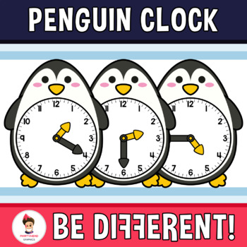 Preview of Penguin Clock Clipart Math Winter Animal Time to the 5 Minutes Interval