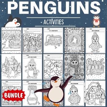Preview of Penguin Coloring Pages Sheets - Fun Winter Animals Activities - BUNDLE