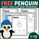 Penguin Count, Trace and Color - Penguin Number Practice 1-10