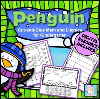 Preview of Penguins Math and Literacy Worksheets Kindergarten with Boom™ Cards