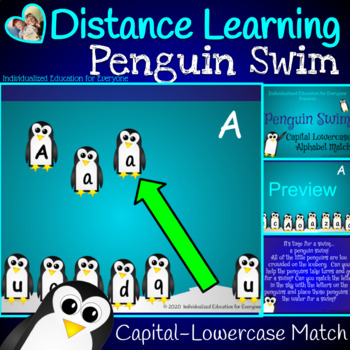 Preview of Penguin Distance Learning Activities Capital Lowercase Alphabet Letter Match