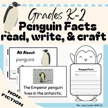 Preview of Penguin Facts easy reader! Reading Comprehension Booklet, Writing, & Craft | K-2