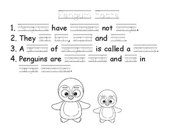 Preview of Penguin Facts with 17 tracing words. 1 page.