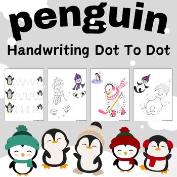 Preview of Penguin Handwriting Winter Dot To Dot  Puzzle Connect The Dots And Coloring