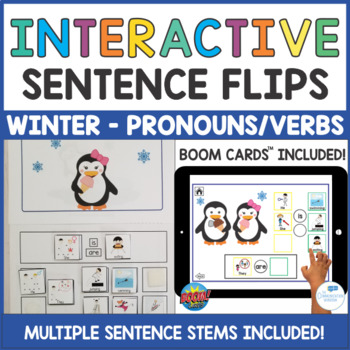 Preview of Winter Interactive Sentence Flips and Boom Cards - Pronouns and Verbs