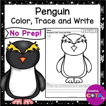 Preview of Penguin Winter Kindergarten Writing Coloring Trace & Write Sentence Worksheets