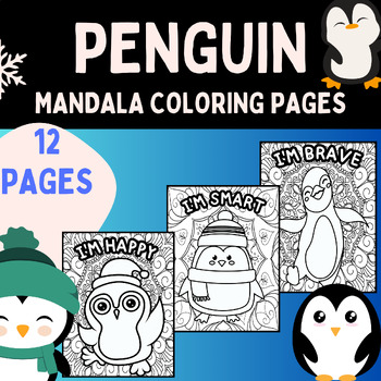 Penguin Mandala Coloring Pages | Cute Affirmation Messages by Happy Kiddo