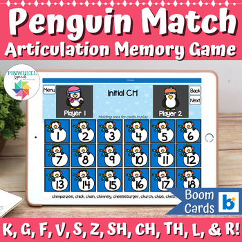 Preview of Penguin Match Boom Cards Winter Articulation Memory Game Speech Therapy Activity