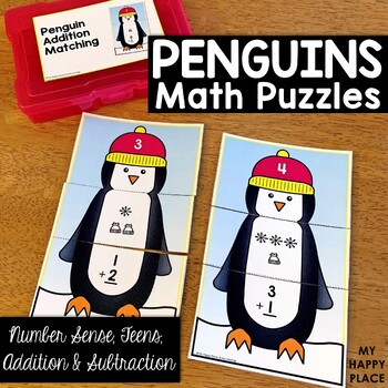 Preview of Penguin Math Puzzles- Number Sense, Teen Numbers, Addition, and Subtraction