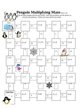Penguin Multiplication Mazes by Amber Wimberly | TpT