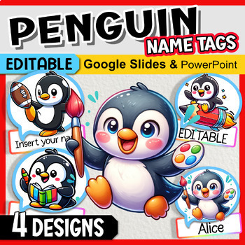 Preview of Penguin Name Tags, Winter Cubby Tags, Locker Tags, Editable Winter Name Tags