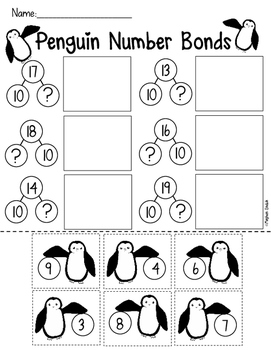 penguin math cut paste number bonds winter activity by