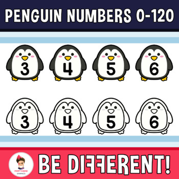 Preview of Penguin Numbers 0-120 Clipart Animal Math Winter Tiles