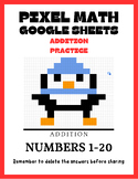 Penguin Pixel Art Math-- Addition Sums Up to 20