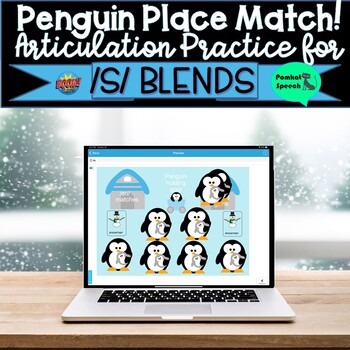 Preview of Penguin Place Match Articulation /s/ blends Boom Cards Distance Learning