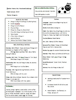 Preview of Penguin Preschool Week Lesson Plan Sample