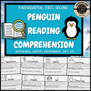 Preview of Penguin Reading Comprehension Passages Unit Kindergarten First Second Third
