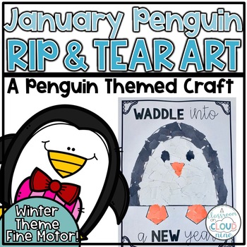 Preview of New Years Penguin Rip and Tear Craft {Winter Craft and Fine Motor}