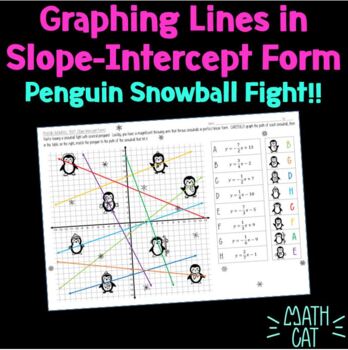 Preview of Penguin Snowball Fight!  Graphing Lines in Slope-Intercept Form
