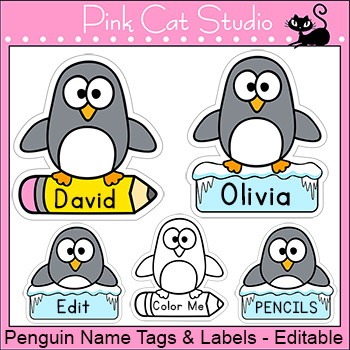 Penguins Name Tags and Labels - Editable Penguin Theme Classroom Decor