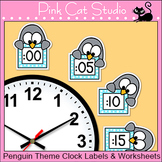 Penguin Theme Classroom Clock Labels & Telling Time Worksheets