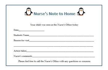 Preview of Penguin Theme Nurse Pass and Note Home