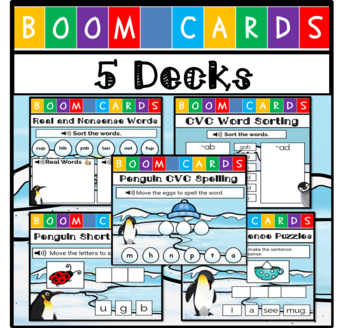 Preview of Penguin Themed Boom Cards - Language Arts - (5 Deck Bundle)