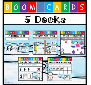 Preview of Penguin Themed Boom Cards - Math - (5 Deck Bundle)