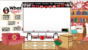 Preview of Penguin Themed Valentine's Day Virtual Classroom Background