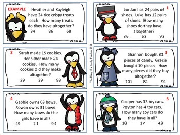 Penguin Two Digit Addition Word Problems (NO regrouping) - 4 Different ...