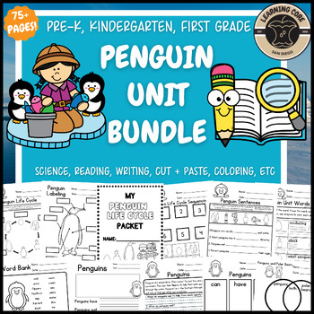 Preview of Penguin Unit Winter Penguin Writing Reading PreK Kindergarten First TK UTK