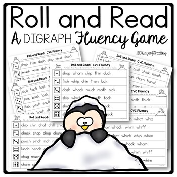 Preview of Penguin Winter Decodable DIGRAPH Reading Fluency Center Game Activity Worksheets