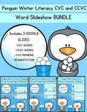 Penguin Winter Literacy CVC and CCVC Word Slideshow BUNDLE