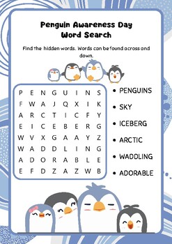Preview of Penguin Word Search: Hunt for Arctic Treasures! Penguin Awareness Day