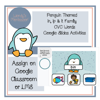 Preview of Penguin in, ip & it Family CVC Words Google Slides Digital Activities