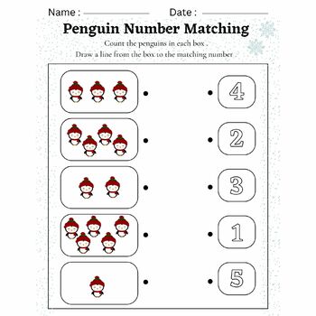 Penguin number matching / Winter activity worksheet | TPT