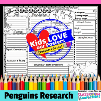Preview of Penguins Research Organizer : Doodle Style Writing Organizer 3rd 4th 5th Grades