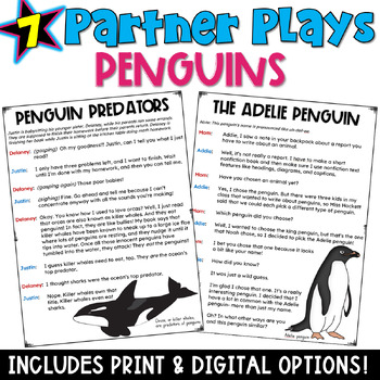 Preview of Penguins: 6 Partner Play Scripts with Comprehension Worksheets