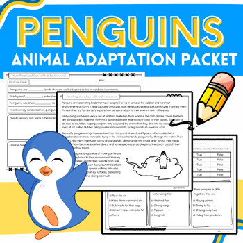 Preview of Penguins:  Animal Adaptation Science & Nonfiction Reading Passage & Worksheets