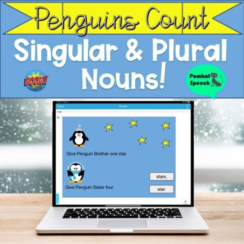 Preview of Penguins Count Singular & Plural Nouns Boom Cards Distance Learning