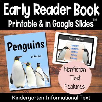 Preview of Penguins Early Reader with Nonfiction Text Features for Kindergarten