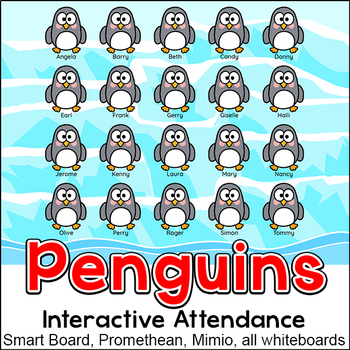 Preview of Penguins Theme SMARTboard Attendance for All Whiteboards - Winter Activities
