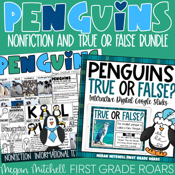 Preview of Penguins Nonfiction Unit and True or False Google Slides Activity Bundle