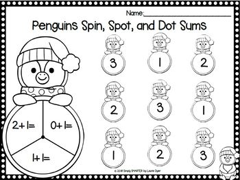 Penguins Spin, Spot, and Dot Sums: NO PREP Bingo Dauber Addition Activities