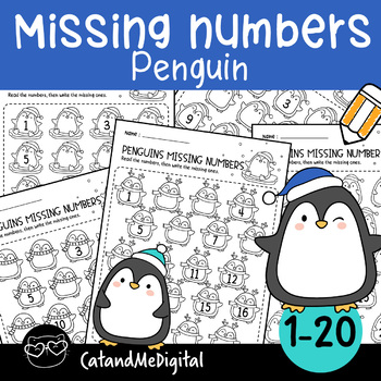 Preview of Penguins Winter Missing Numbers 1-20 Preschool Math Activity Worksheets