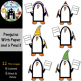 Penguins With a Paper and Pencil Clip Art