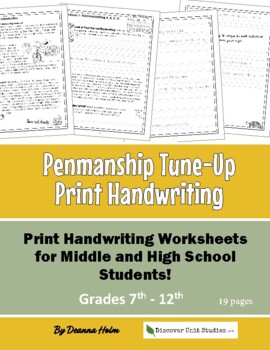 Preview of Penmanship Tune-Up: Print Handwriting Worksheets for Middle & High School