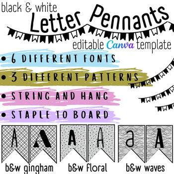 Preview of Pennant Alphabet Letters - Printable, Black and White, Bulletin Board, Decor