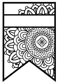 Pennant Bulletin Board Name Mandala Style Pattern Coloring Set