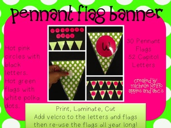 Preview of Pennant Flag Banner- hot pink and green
